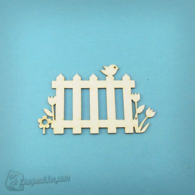 Chipboard picket Fence with flowers and bird