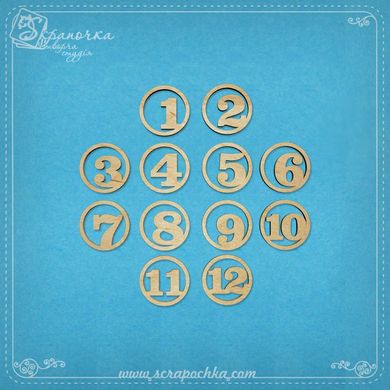 Set of numbers 1-12, Plywood 4 mm.
