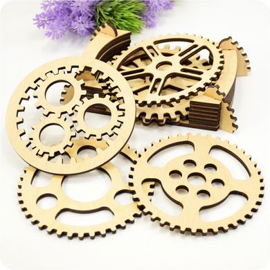 Wooden set of gears for cups, with base, Plywood 4 mm.
