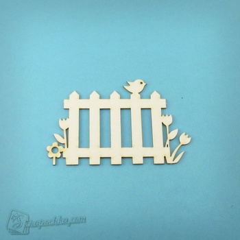 Chipboard picket Fence with flowers and bird